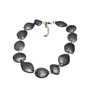 Laila Rowe Textured Black Wooden Beaded Necklace Silvertone Lobster Clasp
